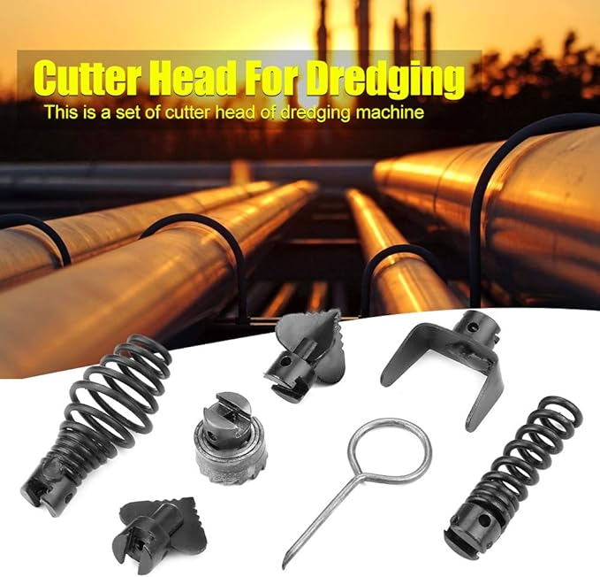 Watris Veiyi Drain Cleaner Combination Cutter Head Set, 7 PCS 16mm Manganese Steel Pipe Dredge Cutter Heads for Pipeline Dredging Machine