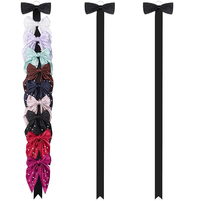 3 PCS Bow Holder for Girls Hair Bows, Ribbon Hair Clip Oraganizer Hair Barrettes Storage for Women,Wall Hanging Alligator Clip Hair Accessories Organizer Bedroom College Dorm Decor (Black-3pcs)