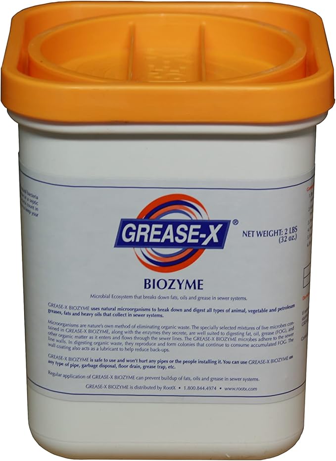 RootX GREASE-X BIOZYME JAR Microbes for sewers, drain lines and septic systems that eliminate fats and grease