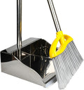 Stainless Steel Dustpan with Outdoor Stiff Bristles Broom,Long Handle Metal Dust Pan and Heavy Duty Broom for Home,Lobby,Office