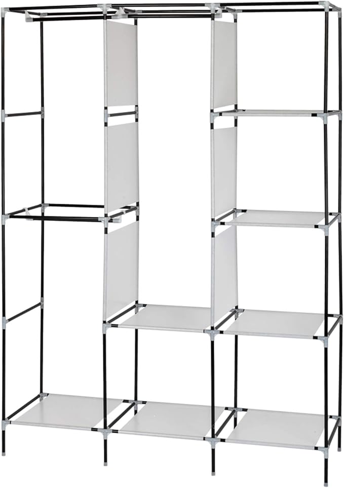 Portable Closet Wardrobe,71'' Closet Storage Organizer Rack with Shelves and Cover for Hanging Clothes, Non-Woven Fabric, Quick and Easy to Assembly (Black)