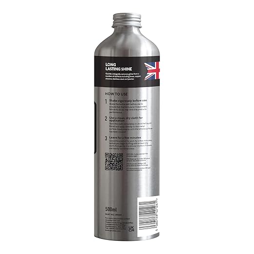Jenolite Liquid Metal Polish 500 ml / 16.9 fl oz. Multi‑Purpose for Silver, Brass & Copper Cleaner for Chrome, Stainless Steel & Pewter. Industrial Strength, Made in Britain.