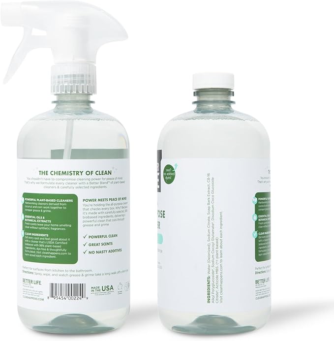Better Life All Purpose Cleaner - Multipurpose Home and Kitchen Cleaning Spray for Glass, Countertops, Appliances, Upholstery & More - Multi-surface Spray Cleaner - 24oz (Pack of 2) Unscented