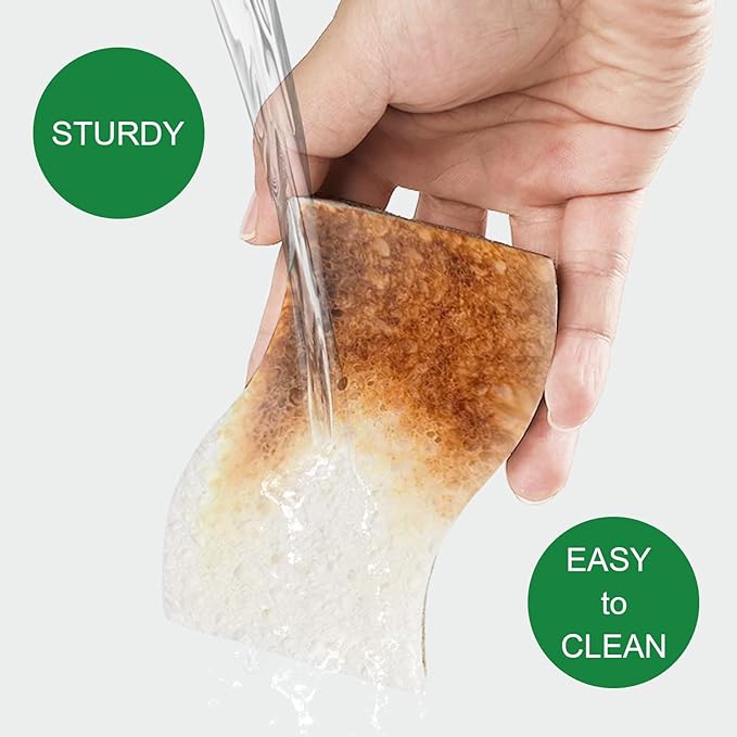 Natural Kitchen Sponge,12 Pack Kitchen Dish Sponge with Coconut Fiber and Compostable Cellulose, Natural Household Cleaning Sponge for Dishes,Pots,Sinks