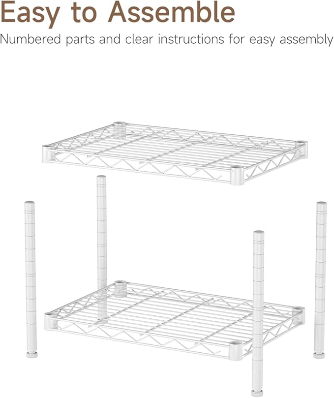 Golpart Small 2 Tier Shelves Storage Wire Shelving Unit Metal Shelf Adjustable Organizers Storage Shelving for Bathroom Laundry Room Kitchen Pantry12”D x 18”W x 12.2”H White