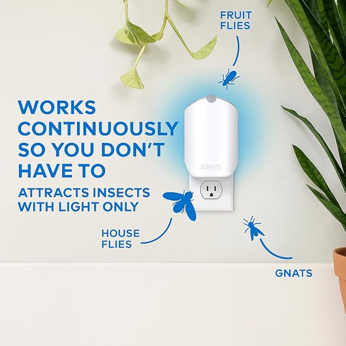Flying Insect Trap Plug-in with Blue & UV Light – Indoor Bug Catcher for Gnats, House & Fruit Flies (1 Plug in Device & 3 Cartridges)