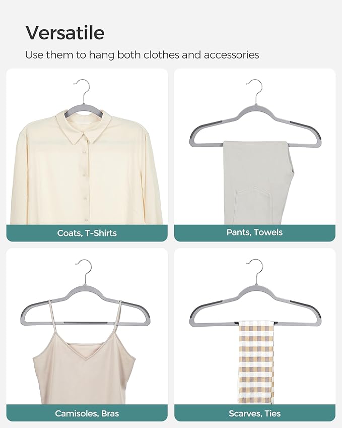 SONGMICS Clothes Hangers, Pack of 60 Plastic Coat Hangers, Space-Saving, Light Gray and Dark Gray UCRP0050G01