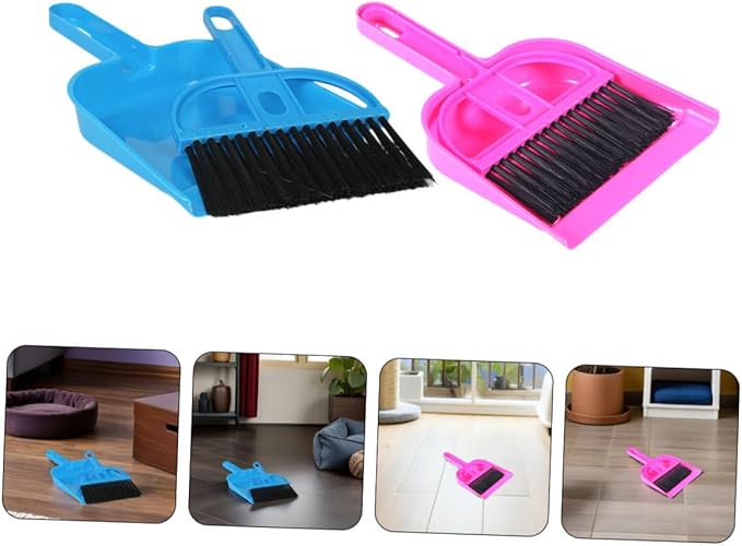Mini Dustpan and Brush Set for Small Pets Cage Cleaning, 10pcs Bright Pink and Blue, Handheld Mini Broom and Dustpan for Hamsters, Chinchillas, Hedgehogs, and Reptile Habitat