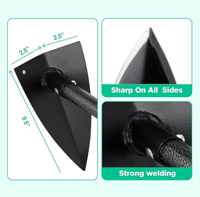 Tenusrnop® Hoe 60" Long Handle Heavy Duty Manual Weeder Gardening Hand Tools for Weeding, Digging, Loosening Soil, Triangle Shape Hoe Gardening Weeding Tool
