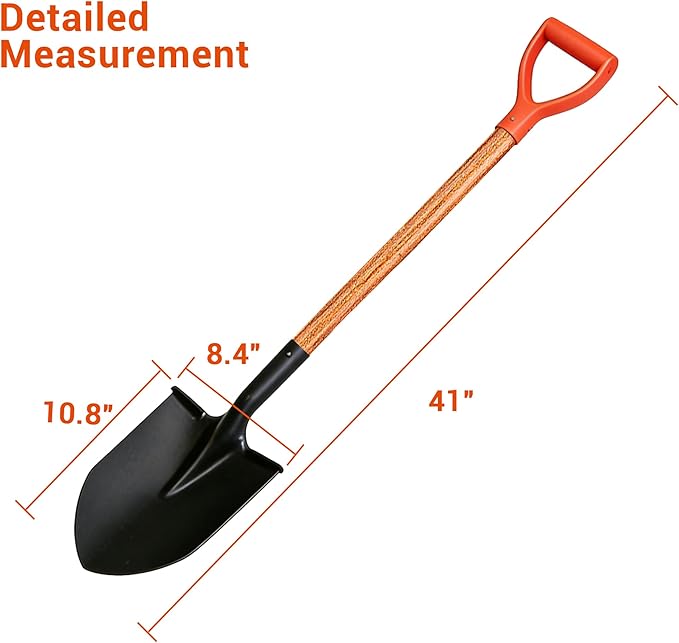 41" Round Shovel, Garden Tool with D-Handle, Shovel for Digging, Wooden Handel Garden Shovel,Beach Shovel, Car Snow Shovel