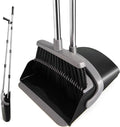 Broom and Dustpan Set, Long Handle Lightweight Dustpans with Broom Combo for Home, Indoor&Outdoor Sweeping for Home Room Kitchen Office Lobby (Charcoal)