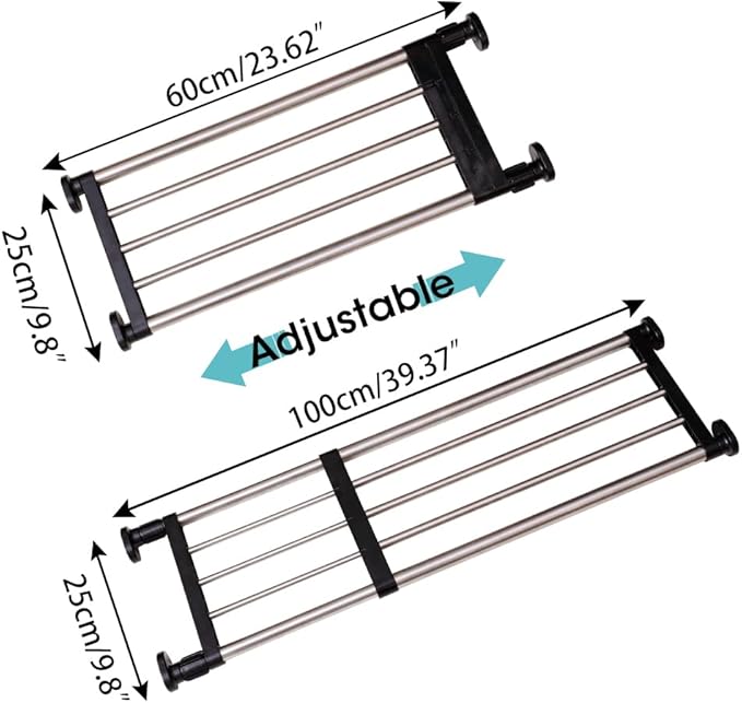Hershii Expandable Closet Tension Shelf Rod Adjustable Metal Storage Rack Cabinet Organizer DIY Divider Separator Shelves for Wardrobe Cupboard Kitchen Bathroom, Black, 23.62-39.37inches