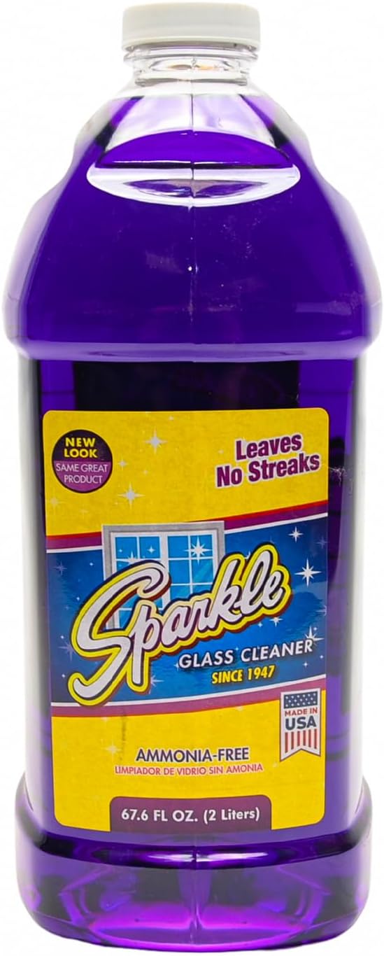 Sparkle Ammonia-Free Glass Cleaner Refill, Heavy Duty Streak-Free Window & Mirror Cleaner Spray, Original Formula, 2L Bottle (Pack of 6)