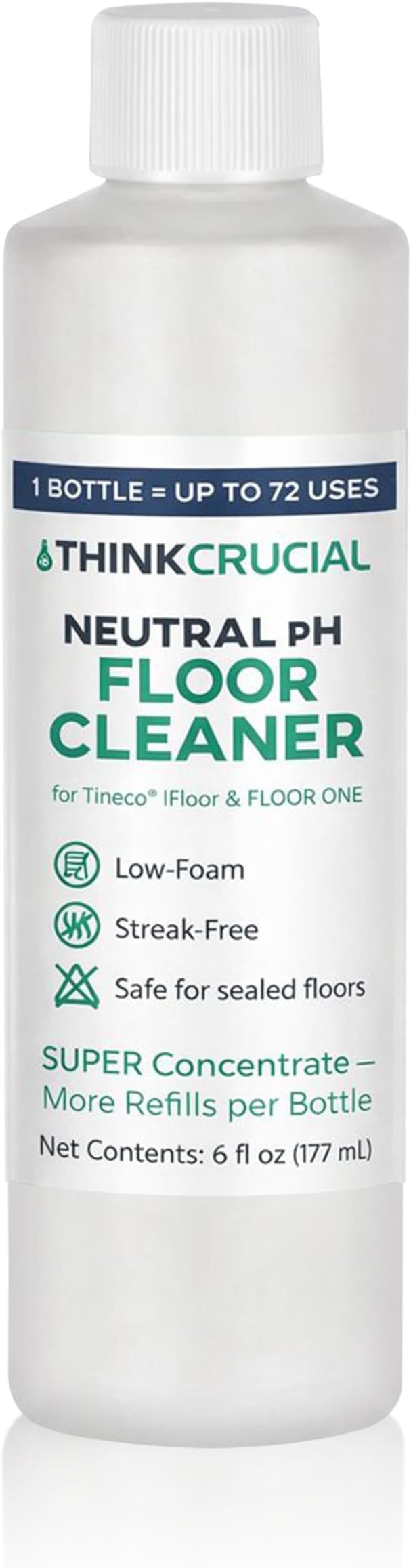 Think Crucial 72x Uses SUPER Concentrate Compatible with Tineco® iFloor & FLOOR ONE (S3/S5/S6) – 6 oz Neutral pH Multi-Surface Floor Cleaning Solution