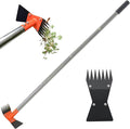 2-in-1 Garden Hoe and Weed Puller Rake, 60 Inch Adjustable Long Handle Weeding Tool Heavy Duty Spring Steel Head with Sand Grain Coating, Weed Remover for Garden, Yard, Lawn, Driveway