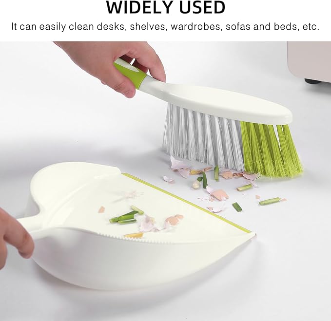 NACENA Dust Pan and Brush Set, Large Hand Broom and Dustpan Set Large Brush and Dustpan Set for Camping Broom and Dustpan Combo for Daily Cleaning Pet Hair Office Home Car, Yellow & Green