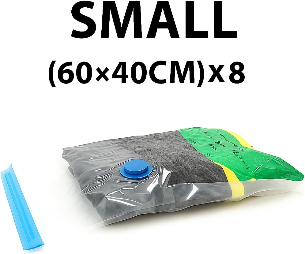 Vacuum Bags for Travel with Pump,8 Pack Vacuum Storage Bags for Bedding and Clothing,Space Saver Bags for Travel and Home(with Hand Pump, Small 40 * 60)