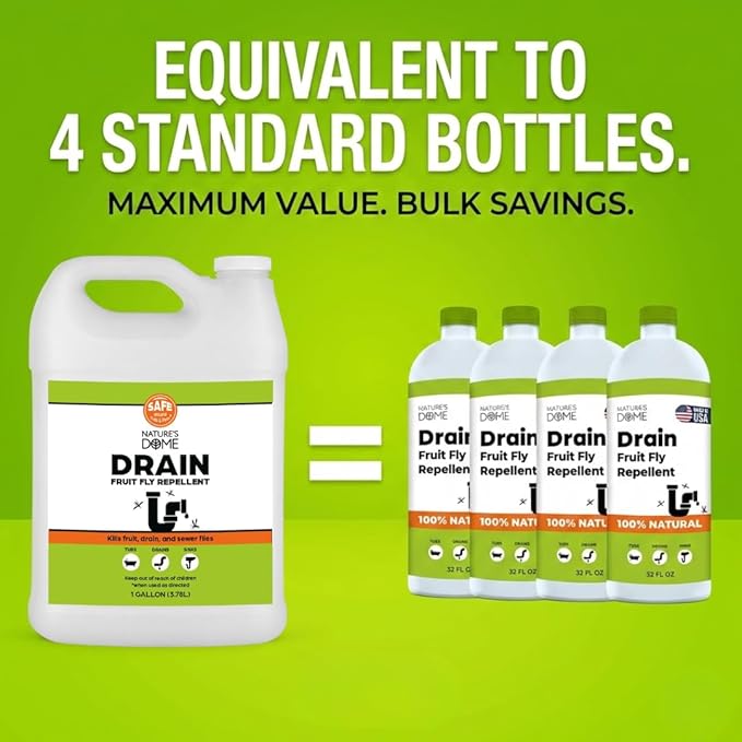 Nature’s Dome Drain Fly Killer Gel – 1 Gallon – Kills & Prevents Drain Flies, Fruit Flies & Sewer Flies – Natural Plant-Based Treatment for Sinks, Pipes & Drains – Safe for Septic Systems