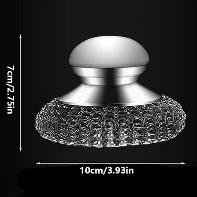 Onewly 2Pack Steel Wool Dish Scrubber, Stainless Steel Dish Brush with Ergonomic Stainless Steel Handle, for Cleaning Dishes, Cast Iron, Stock Pots, Pans, Griddles, Grills