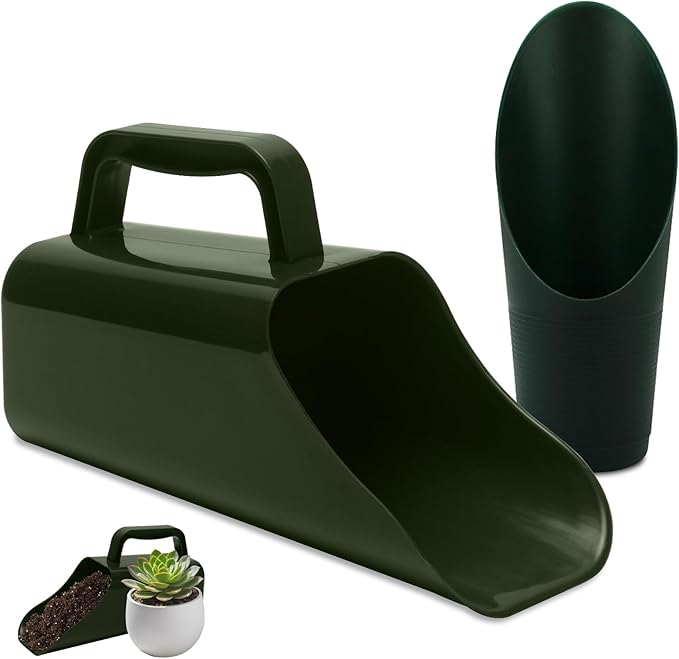 Garden Soil Scoop, 2-in-1 Multi-Function Plastic Spoon Soil Shovel Wear Resistant Digging Tool Cultivation Potting Scoop with Mini Scoop for Digging Up or Transporting