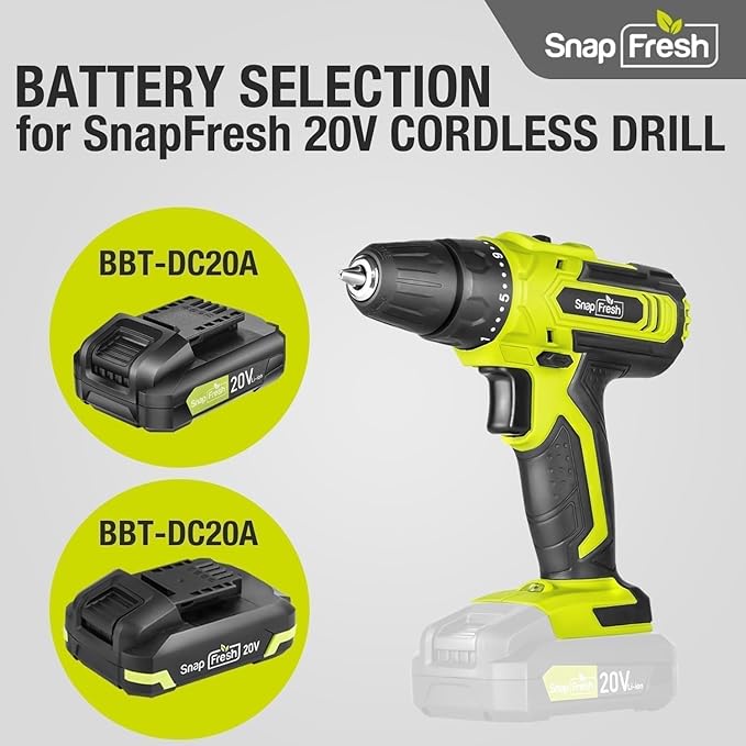 SnapFresh Cordless Drill, 20V Power Drill Set with 2 Variable Speed, 21+1 Torque Setting, Lightweight, LED, 43pcs Drill Bits, Impact Drill Set for Home, DIY (Battery & Charger Not Included)