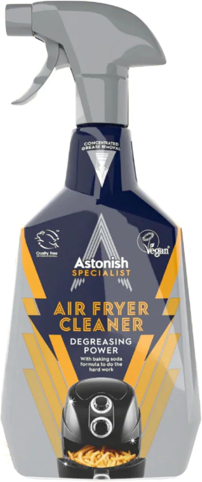 Astonish 750ml Specialist Air Fryer Cleaner Spray with Baking Soda - Non Stick Safe Grease Remover, Food Residue Lifter, Quick Rinse Vegan Cruelty Free Kitchen Appliance Degreaser, No Scrub Formula