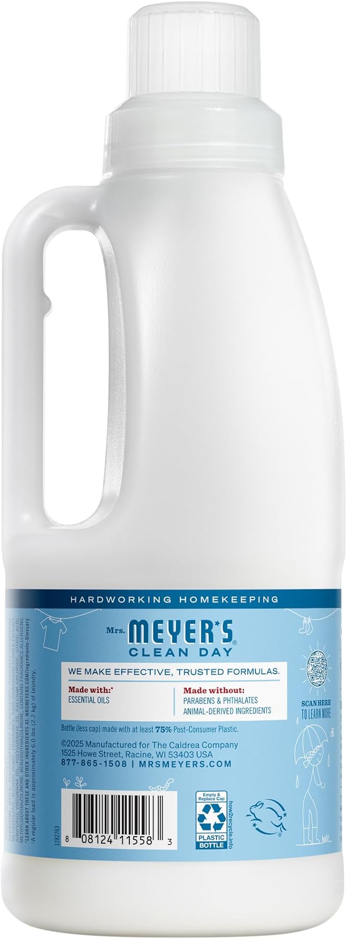 MRS. MEYER'S CLEAN DAY Liquid Fabric Softener, Infused with Essential Oils, Paraben Free, Rain Water Scent, 32 oz (32 Loads)