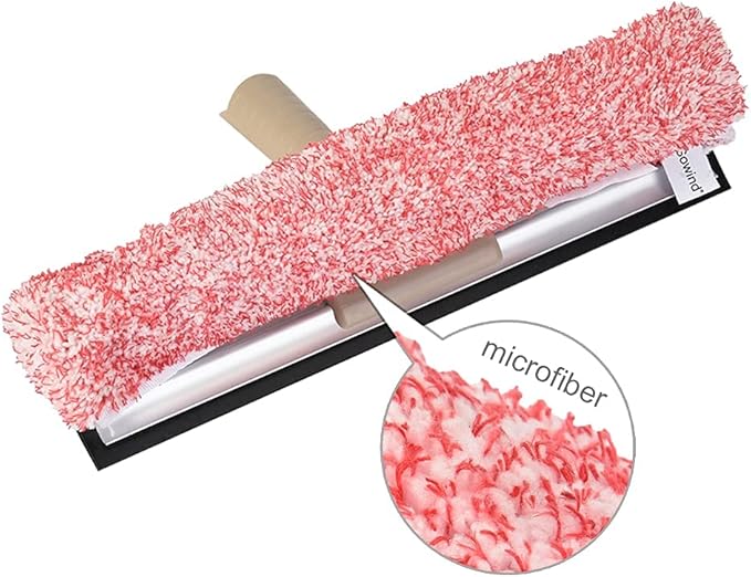 Multi-Purpose 12 inch Window Squeegee with 6.7inch-49.4inch Adjustable Aluminum Pole, Highly Absorbent Microfiber Window Scrubber for Window Cleaning,Car Cleaning.
