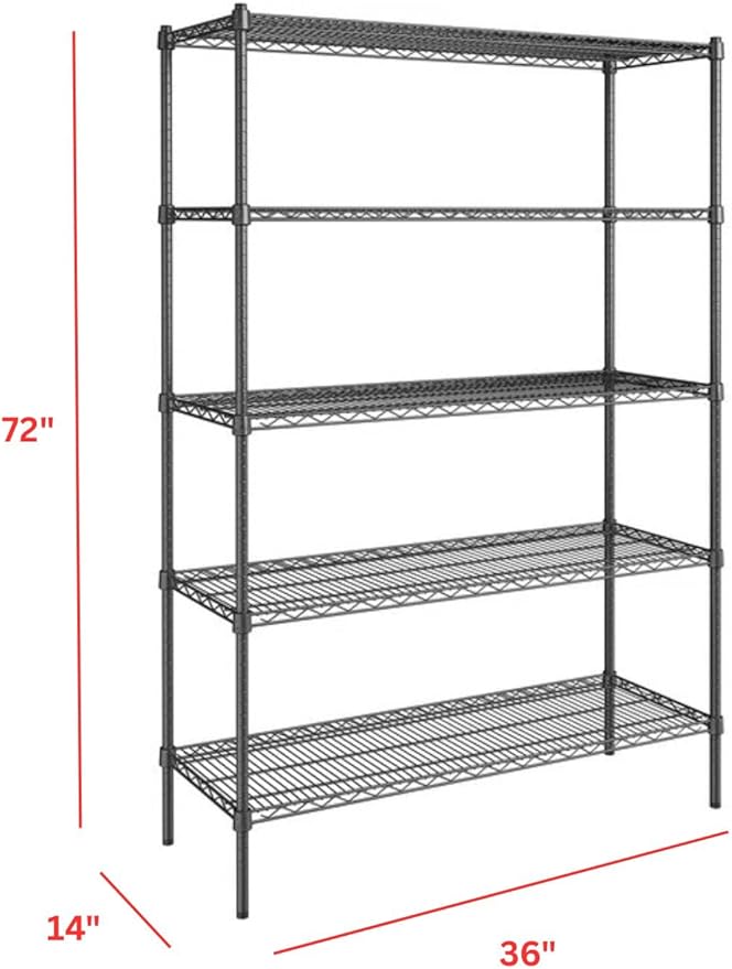 Black 5-Tier Metal Adjustable Freestanding Garage Storage Wire Shelving Unit (36 in. W x 72 in. H x 14in. D)