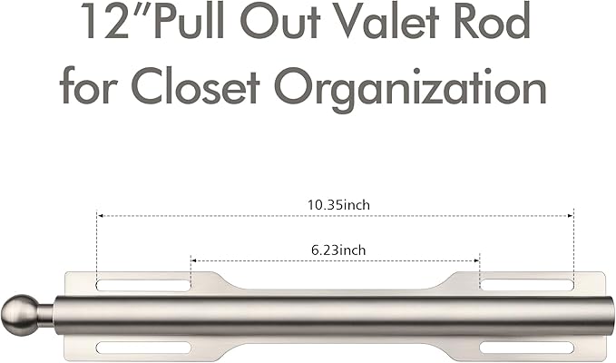 FIRJOY 12" Valet Rod for Closet Pull Out (1 Pack, Brushed Nickel)