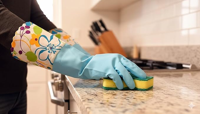 Household Gloves Latex-Free, 15" Long Cuff, Soft Lining, Adjustable Strap, Multi-Layer Protection, Flexible, Comfortable, Chemical-Resistant, Reusable for Cleaning, Dishwashing, 4 Pair Medium