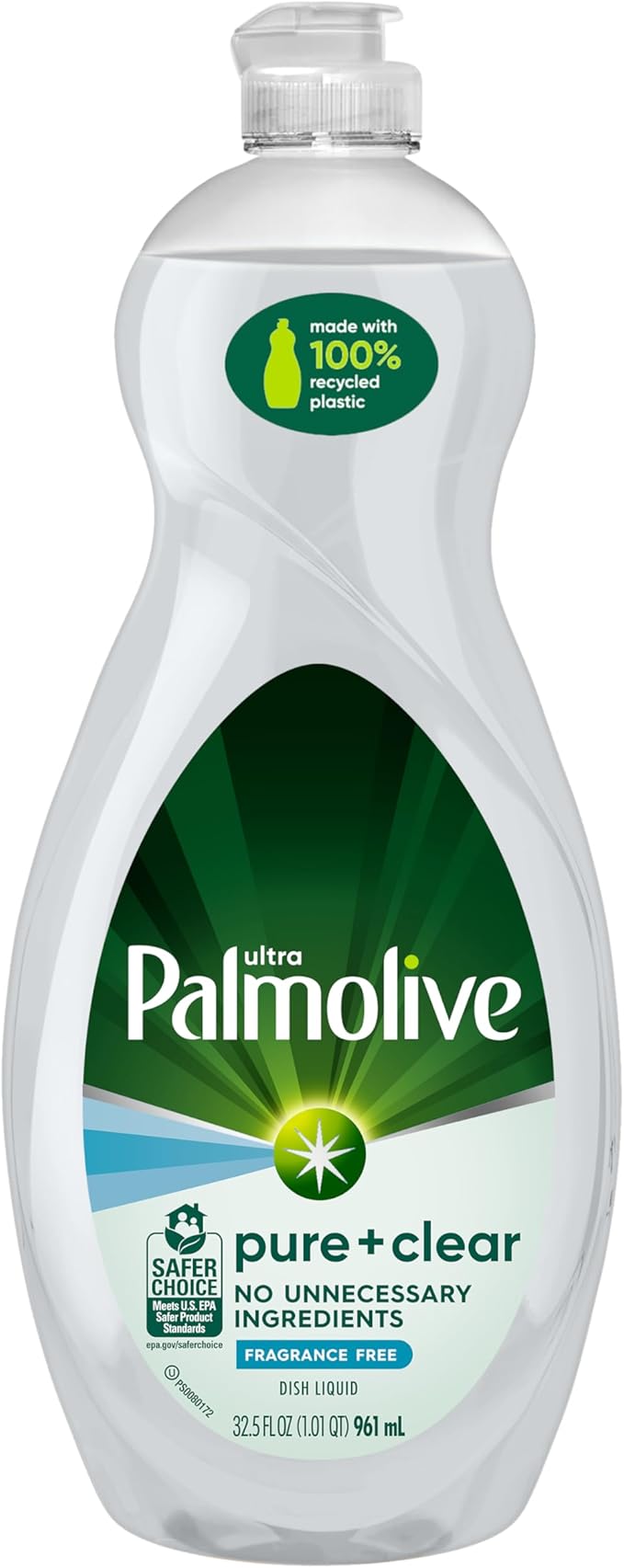 Palmolive Ultra Dishwashing Liquid Dish Soap, Pure + Clear Fragrance Free - 32.5 Fluid Ounce (Packaging may vary)