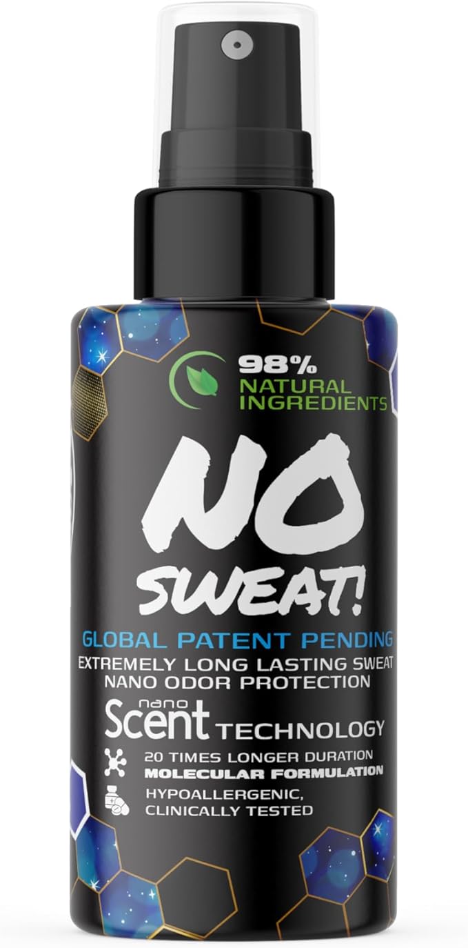 NO SWEAT! Ultra Long Lasting Sweat and Body Odor Protection, 98% Natural Ingredients, Hypoallergenic & Clinically Tested, Alcohol-Free & Fabric Safe, 20x Longer Duration, Created from Science (20mL)