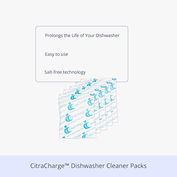 NuvoH2O CitraCharge Dishwasher Cleaner Packs – Removes Limescale, Hard Water Spots & Calcium Deposits, All-Natural Citrus Formula, Safe for Dishwashers & Appliances