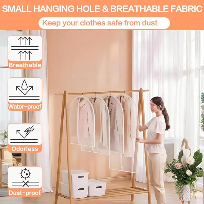 Garment Bags for Closet Storage (set of 12) Wedding Dress Garment Bag Clothes Bags for Storage Plastic Waterproof Dress Cover with Zipper for Dresses, Coats, Uniforms, Long Coats, Trench 24'' x 60''