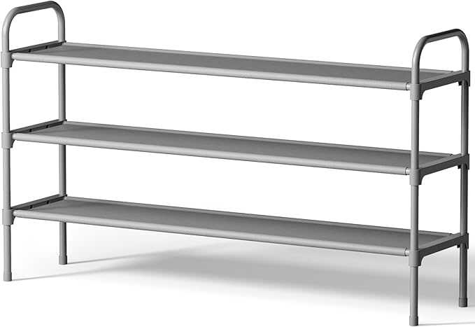 Kitsure Extra-Long Shoe Rack for Closet, Shoe Organizer for Front Door Entrance, Stackable Shoe Shelf, Detachable Closet Organizers and Storage, 39.0" Wide - 3 Tier, Grey