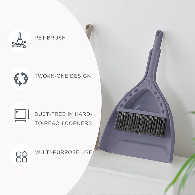 Mini Broom and Dustpan Set Small Dust pan and Brush Set Perfect for Desk Office Camping Dorm RV Essentials (Blue Gray)