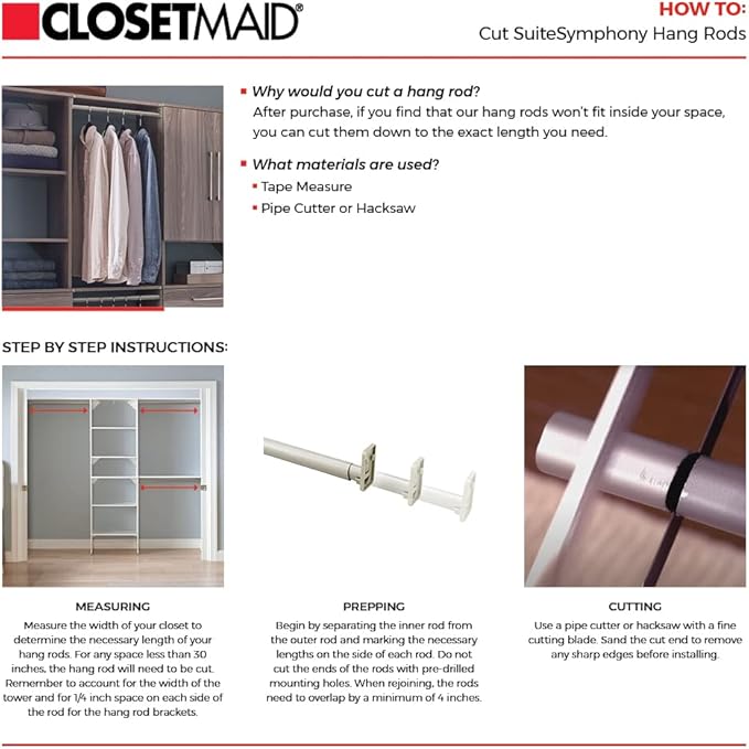 ClosetMaid SuiteSymphony Wood Closet Organizer Kit with Tower, 3 Hang Rods, Top Shelves, Adjustable, Fits Spaces 5 - 9 ft. Wide, Pure White