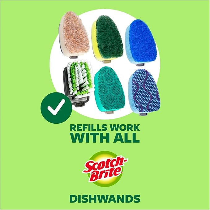 Scotch Brite Dishwand Kit, 3M Dishwand and 7 Scotch Brite Dishwand Refills, Heavy Duty Dish Sponge with Handle, Dish Scrubber with Handle Includes Dishwashing Gloves