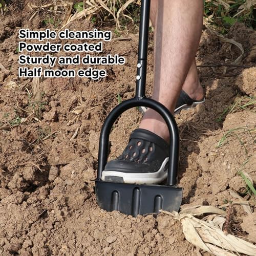 Garosa Half Moon Lawn Edger High Hardness Carbon Steel Sidewalk Grass Long Handled Step Edger Manual Trimming Shovel for Garden Yellow Black