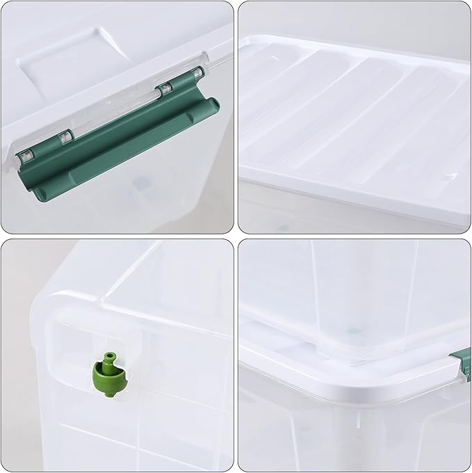 Begale 80 L Plastic Storage Bins with Lids, 4-Pack Clear Storage Box with Wheels