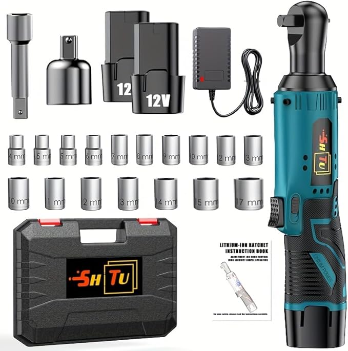 12V ratchet kit, car repair screw and nut disassembly, with quick charger, suitable for home and car repair, is a holiday gift for men. (Battery * 2+plastic box+multiple accessories)