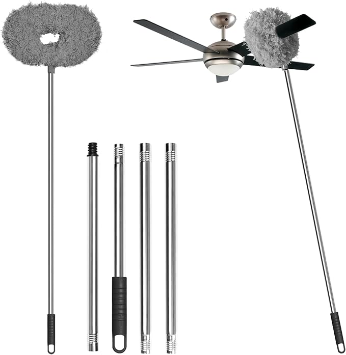 Eunice 13-49.7 Inches Ceiling Fan Duster with Extension Pole, Adjustable and Removable Cleaner Blade for High Ceiling, Fan Cleaner for Window Door Furniture (Gray)