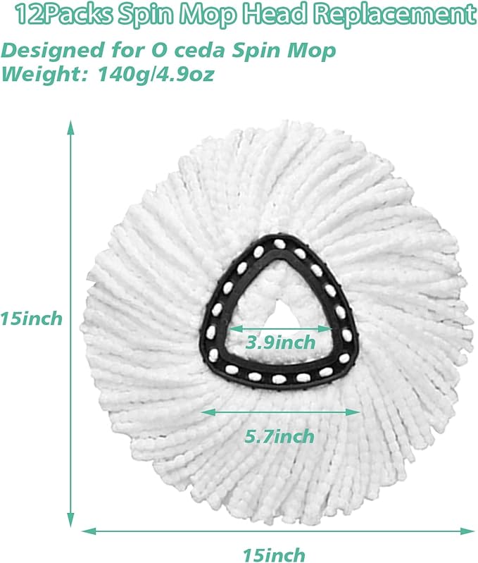 12 PCS Spin Mop Replacement Head,100% Microfiber Mop Refills Head Compatible with Triangle Spin Mop, 360 Degree Micro Spinning Mop Replace Head for Easy House Cleaning Floor Mopping…