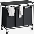 LINZINAR 3 Bag Laundry Basket Sorter Heavy Duty Rolling Lockable Wheels Laundry Hamper Cart with Ironing Board and Removable Bags, Black