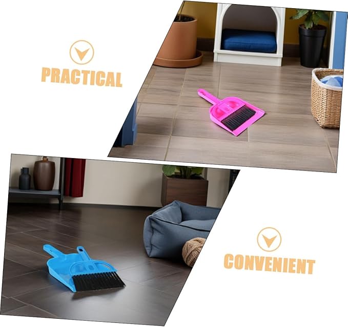 Mini Dustpan and Brush Set for Small Pets Cage Cleaning, 10pcs Bright Pink and Blue, Handheld Mini Broom and Dustpan for Hamsters, Chinchillas, Hedgehogs, and Reptile Habitat