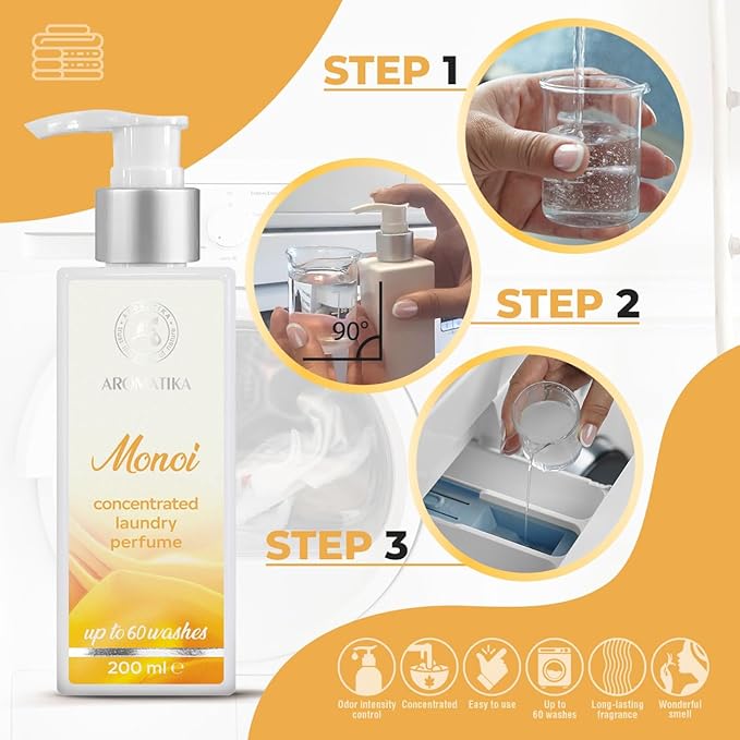 Concentrated Laundry Perfume Monoi – 200 ml – Liquid Laundry Fragrance – Linen Freshener – Exotic Scent