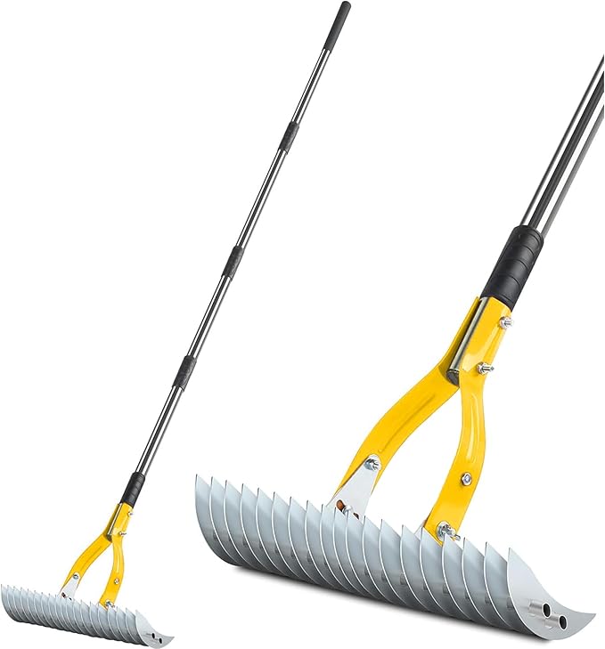 Thatch Rake,15" Lawn Dethatcher Rakes,Dead Grass Remover,Manual Dethatching Rake with Adjustable Length Handle,Scarifier Rake,Thatching Rakes for Lawns Grass Loosening Soil