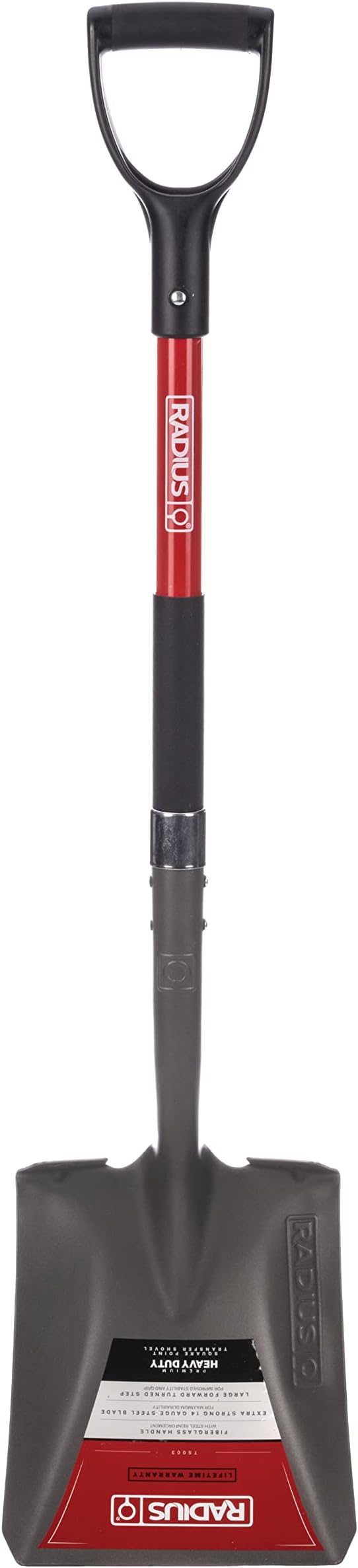 Radius Premium D-Handle Square-Point Shovel, Fiberglass Shaft