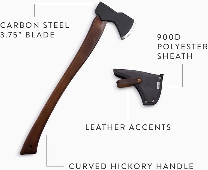 Barebones Felling Axe - Carbon Steel Blade - All-Purpose Axe - Leather Accents - Polyester Sheath